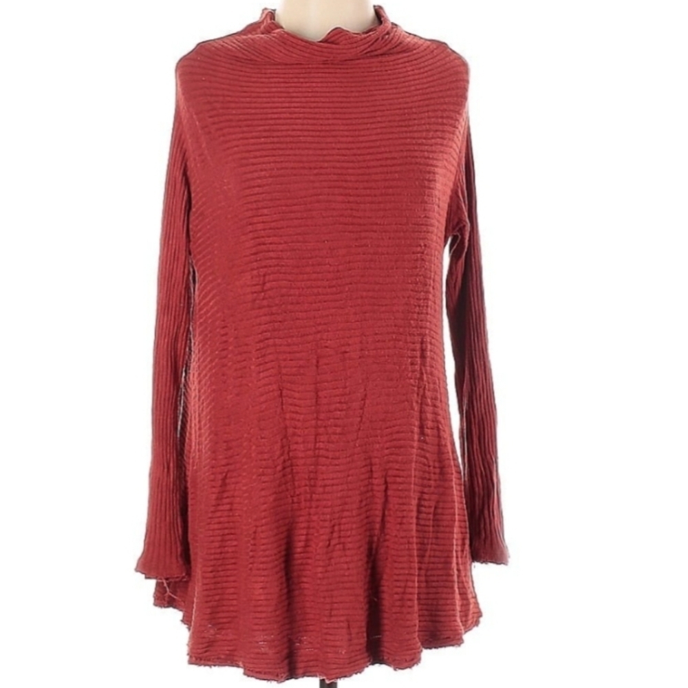 Free People We The Free Lover Ribbed  Open Back Knit Tunic Top in Rust Orange - Picture 4 of 7
